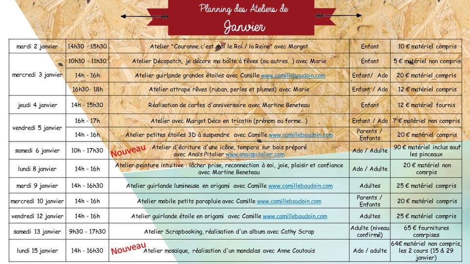 Ateliers de janvier 2018 chez CréAttitude ?