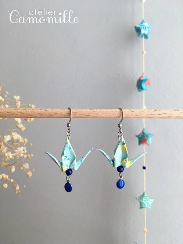 Boucles d’oreilles grues origami