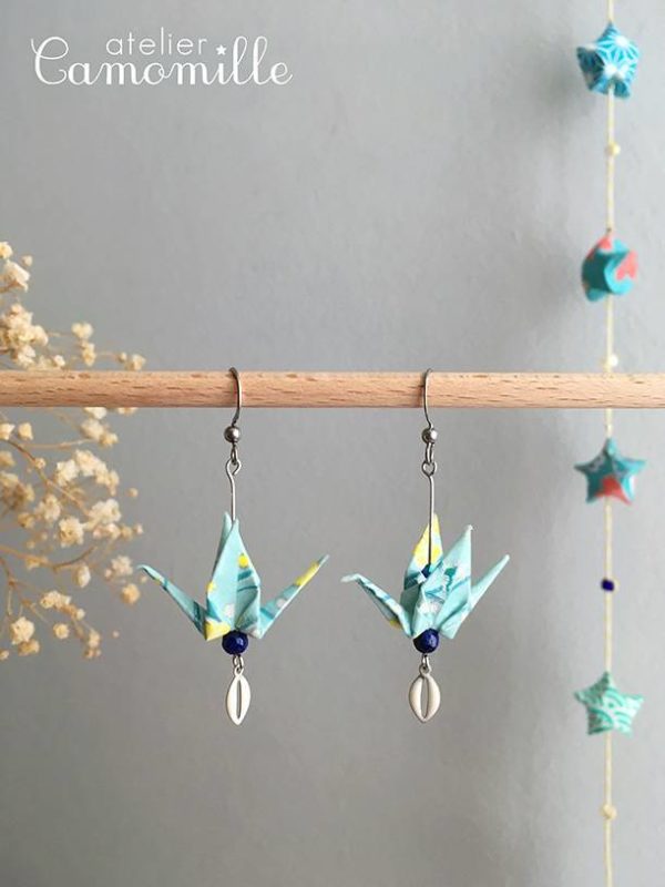 Boucles d’oreilles grues origami