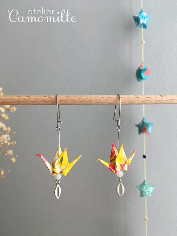 Boucles d’oreilles grues origami