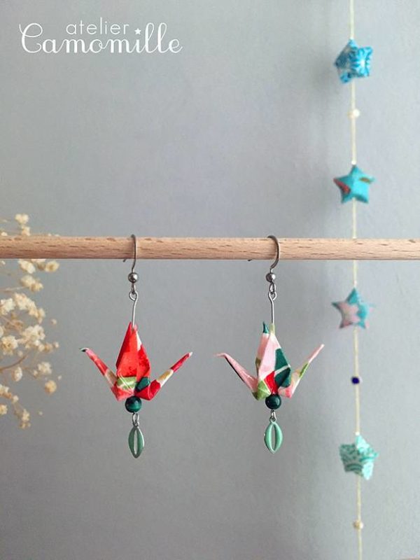 Boucles d’oreilles grues origami