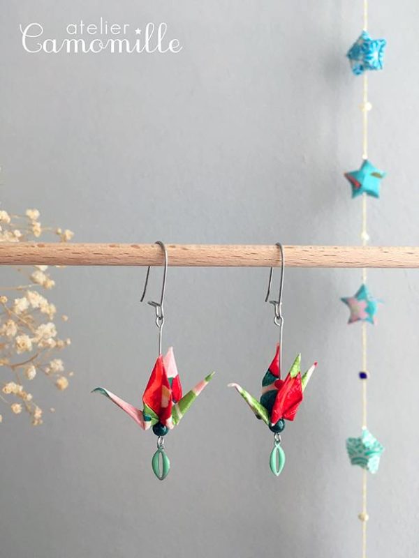 Boucles d’oreilles grues origami