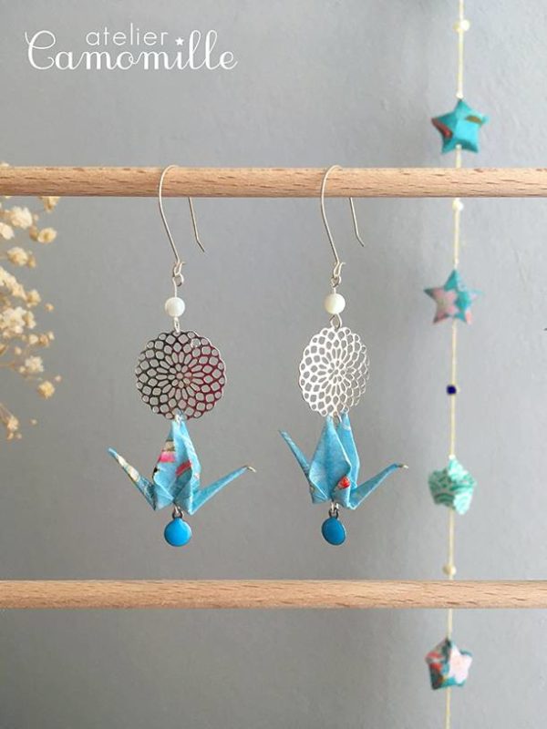 Boucles d’oreilles grues origami
