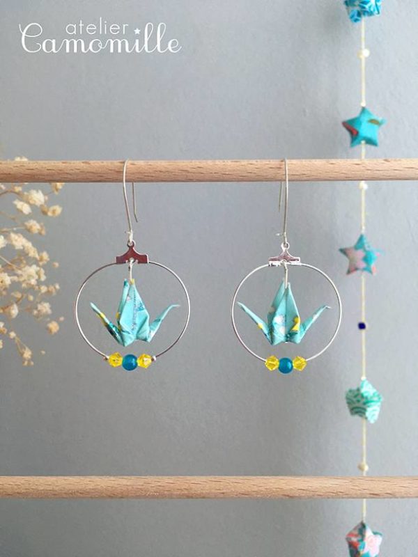 Boucles d’oreilles grues origami