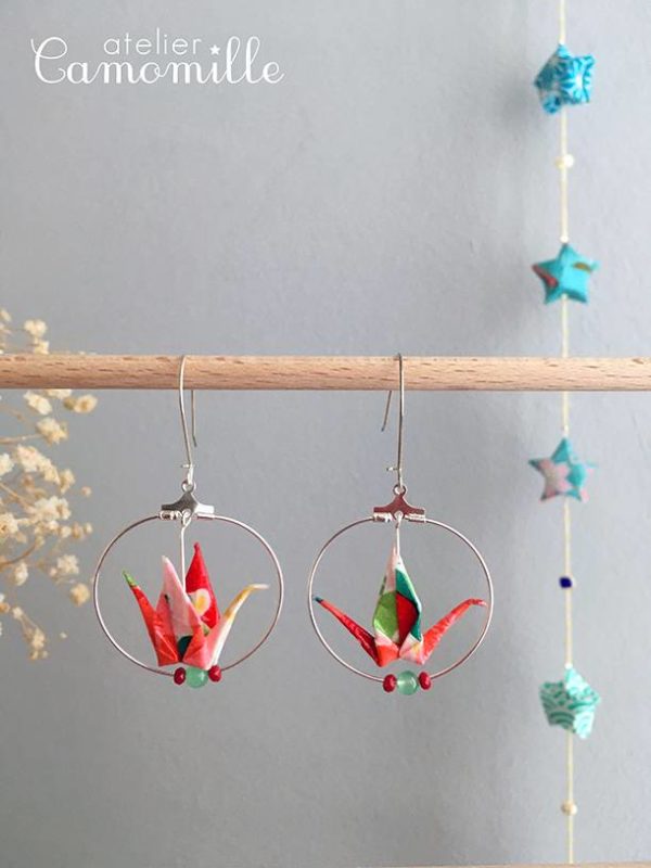 Boucles d’oreilles grues origami