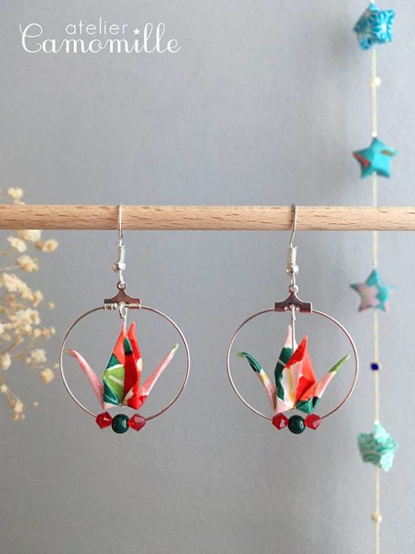Boucles d’oreilles grues origami
