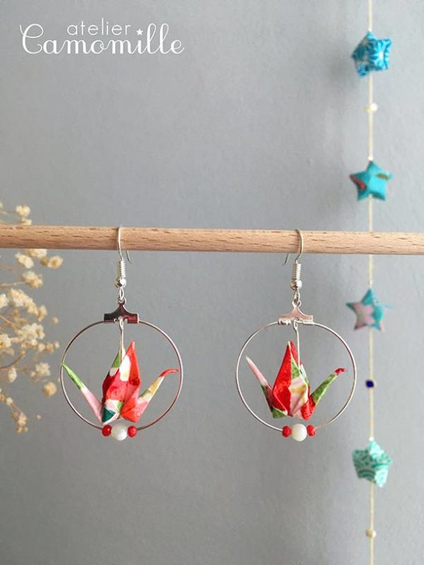 Boucles d’oreilles grues origami