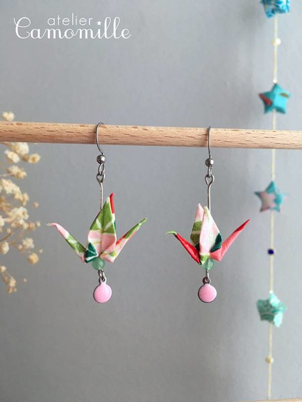 Boucles d’oreilles grues origami