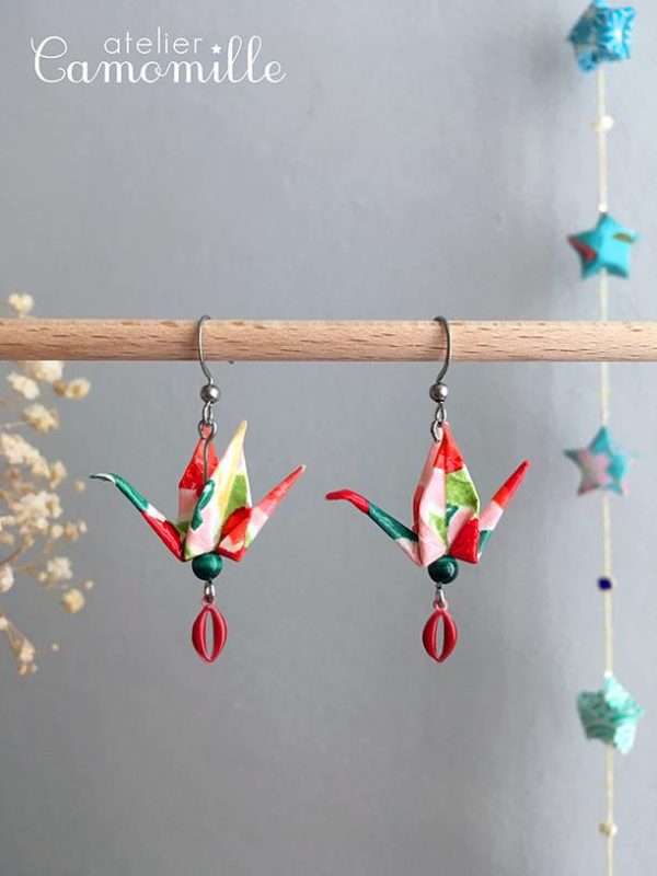 Boucles d’oreilles grues origami