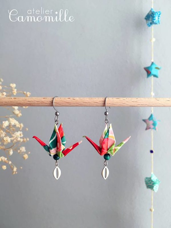 Boucles d’oreilles grues origami