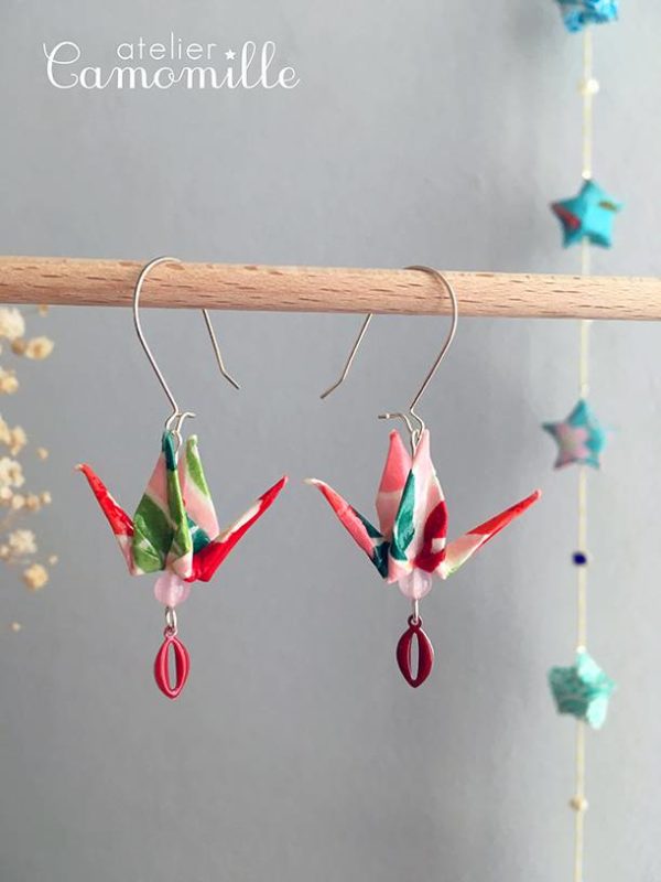 Boucles d’oreilles grues origami