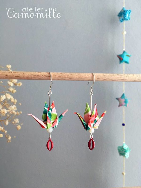 Boucles d’oreilles grues origami