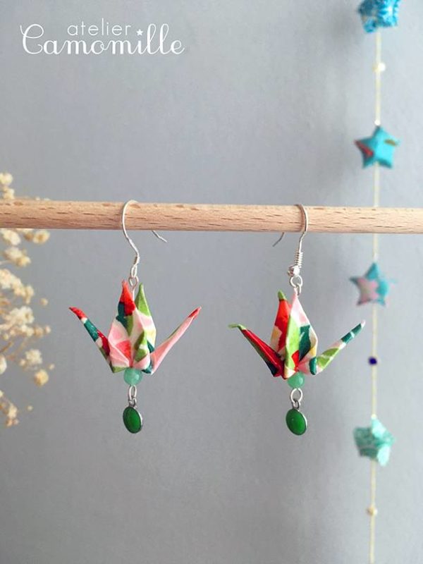 Boucles d’oreilles grues origami