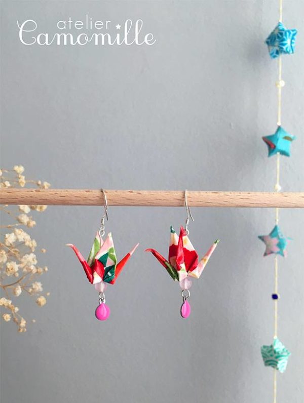 Boucles d’oreilles grues origami