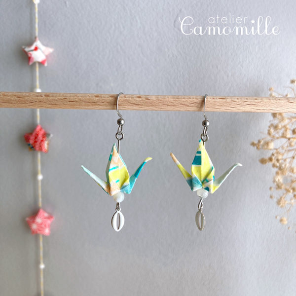 Boucles d’oreilles grues origami