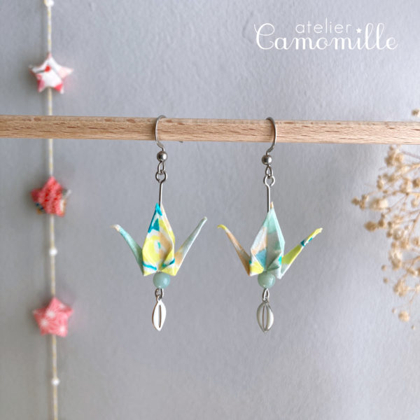 Boucles d’oreilles grues origami