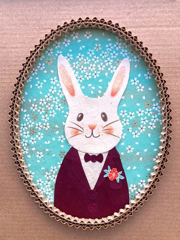 Cadre lapin sage papier découpé et carton ondulé – Image 2