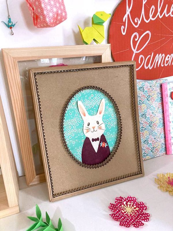 Cadre lapin sage papier découpé et carton ondulé – Image 3